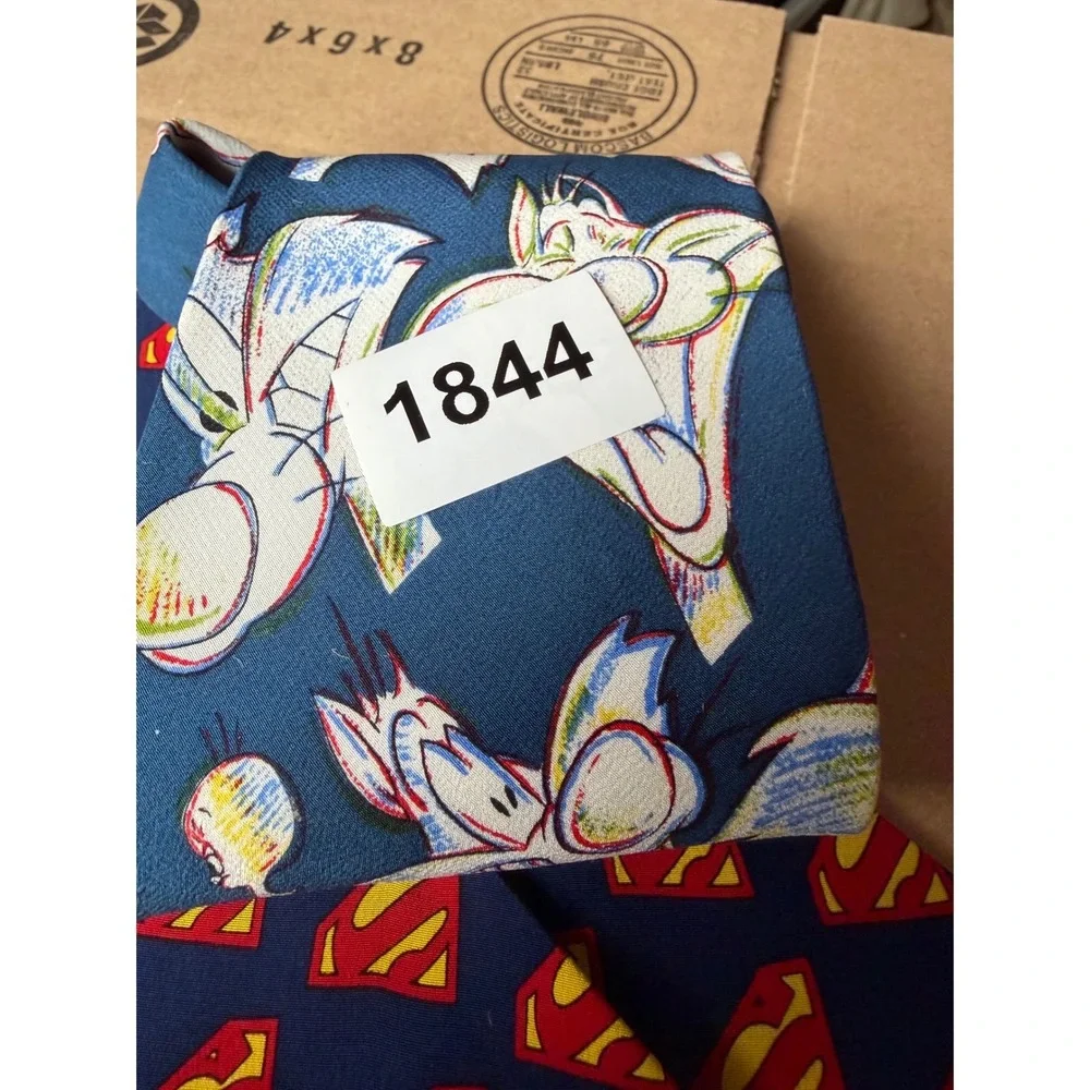 Looney Tunes sketch Sylvester & Tweety Silk Tie Navy Blue Balancine 1993 vintage